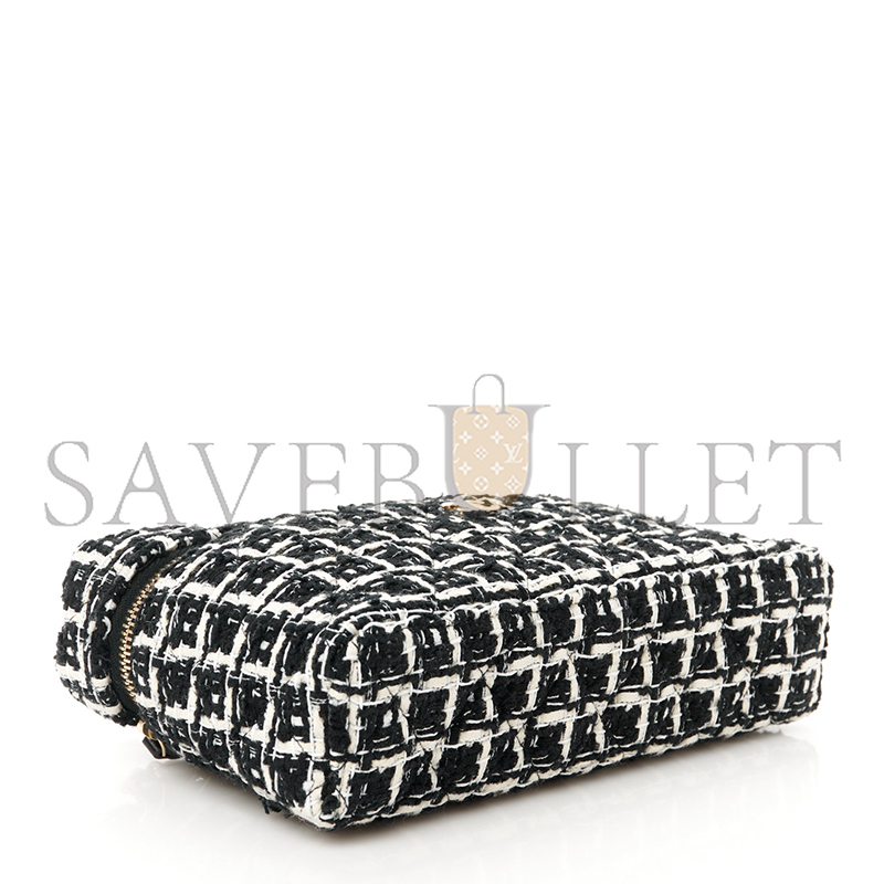 CHANEL TWEED QUILTED TOP HANDLE SLIM LONG VANITY BLACK ECRU WHITE AP4385 (19.5*17*5cm)